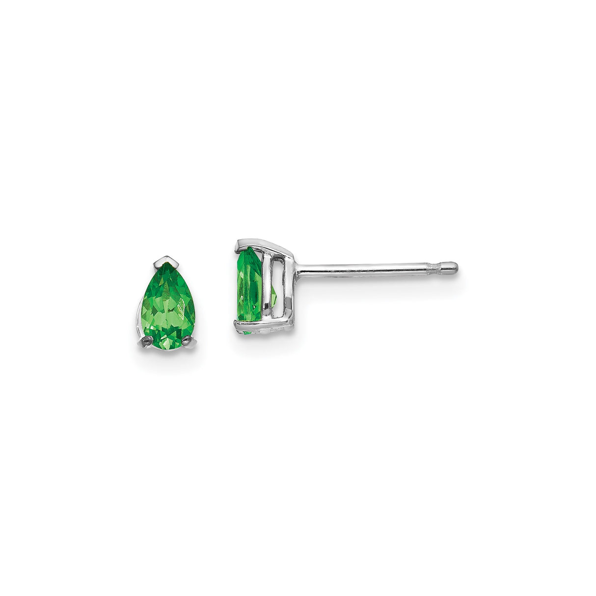 14k White Gold Stud Earrings with Pear Shaped Tsavorite Garnet, Minimalist Style for Women