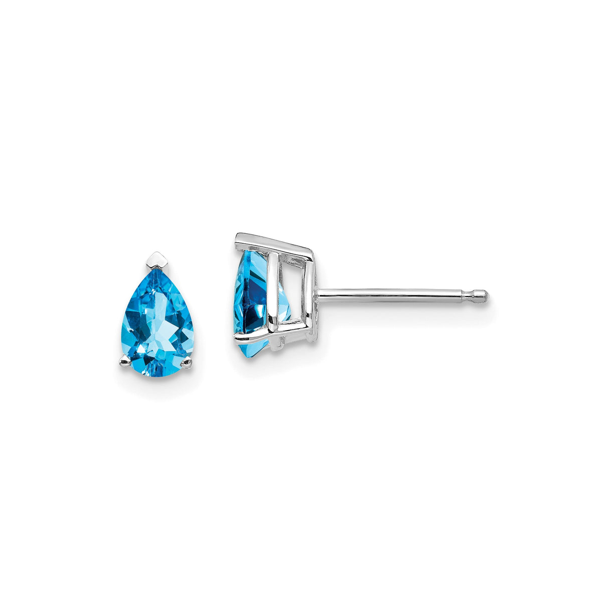14k White Gold Stud Earrings with Pear Shaped Swiss Blue Topaz, Minimalist Fine Jewelry