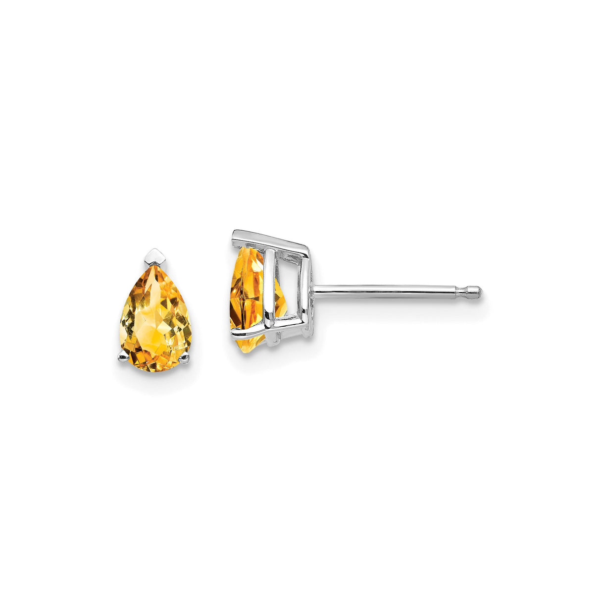 14k White Gold Citrine Stud Earrings, Pear Shaped Birthstone Jewelry for Women
