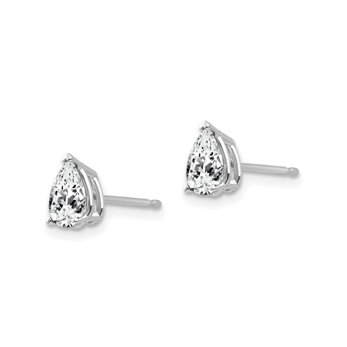 14k White Gold Pear-Shaped Stud Earrings with Cubic Zirconia in Three-Prong Setting