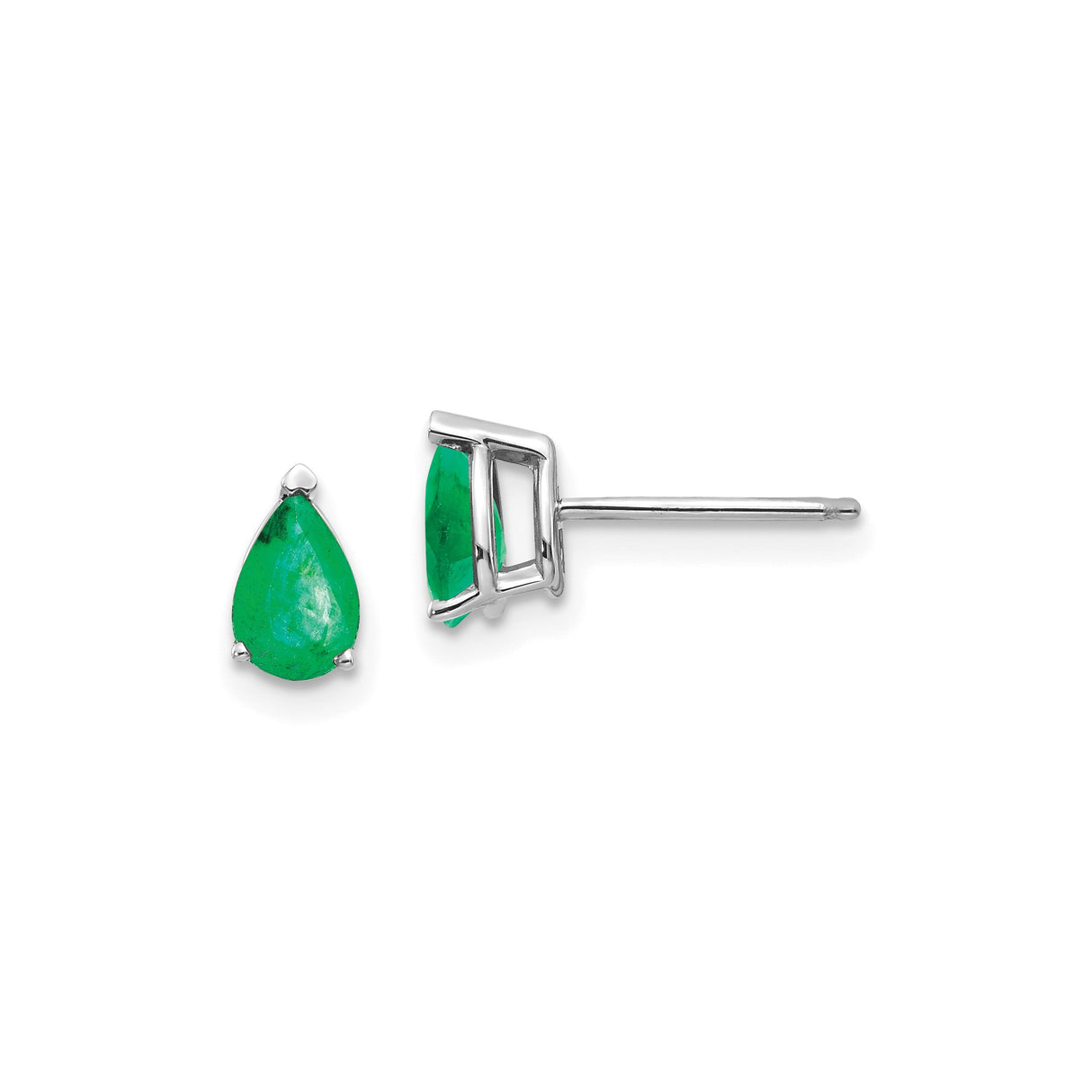 14k White Gold Emerald Pear Shaped Stud Earrings, Prong Set Minimalist Style for Women