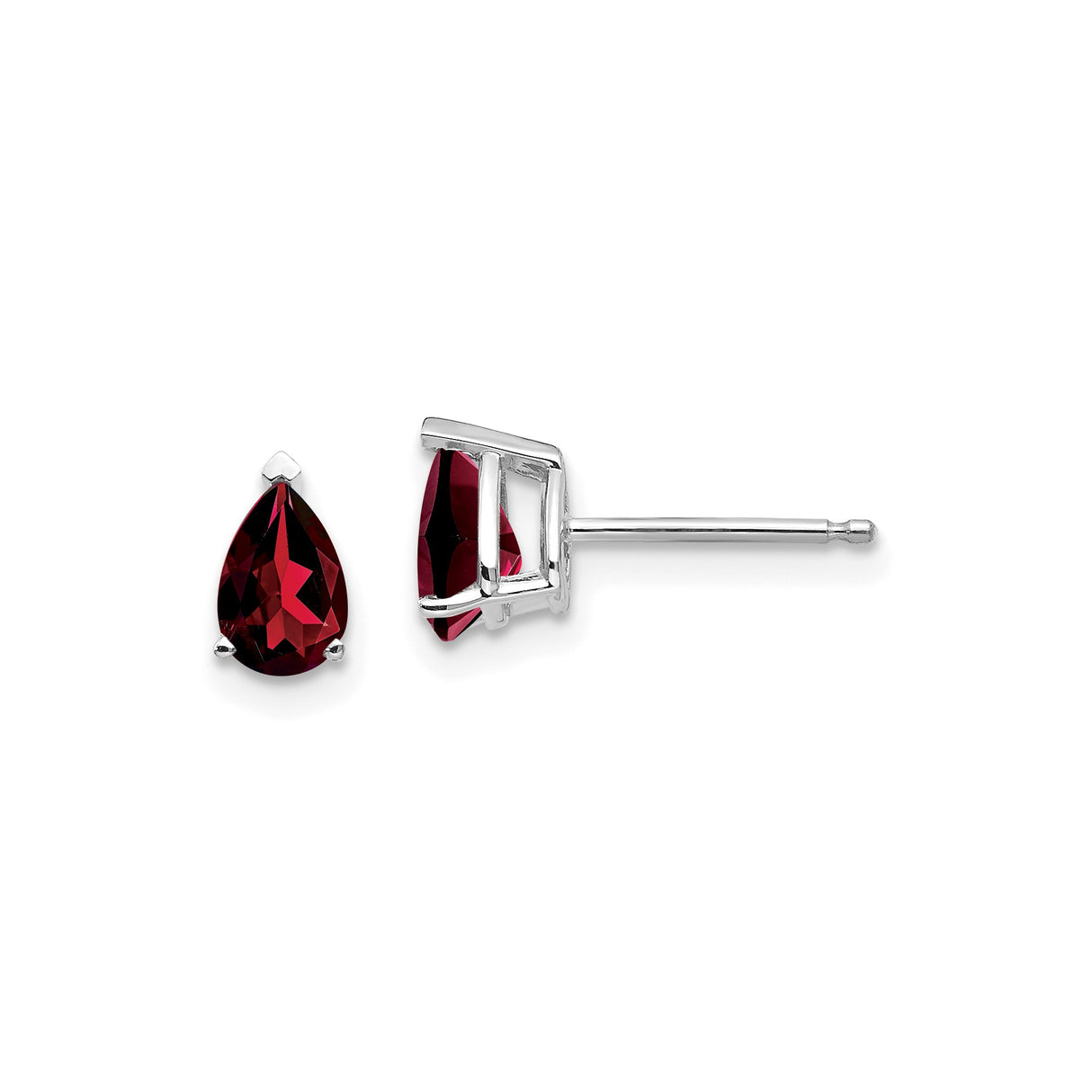 14k White Gold Garnet Stud Earrings, Pear Shaped January Birthstone Jewelry for Women