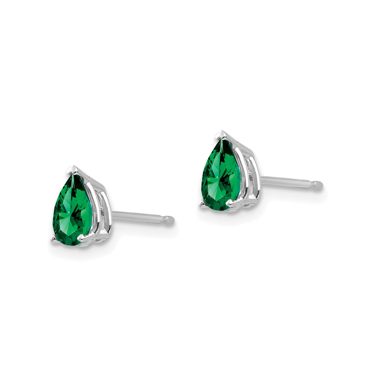 14k White Gold Pear Shaped Helenite Stud Earrings, Three Prong Minimalist Design for Women
