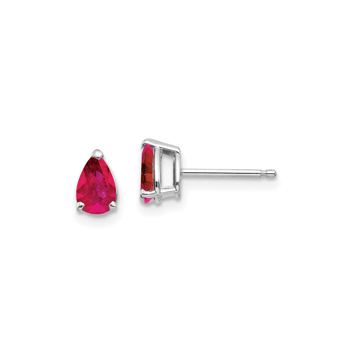 14k White Gold Pear Shaped Stud Earrings with Ruby, Minimalist Modern Style