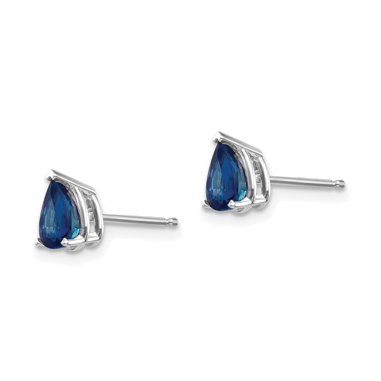 14k White Gold Teardrop Stud Earrings with Pear Shaped Sapphire Gemstones for Women