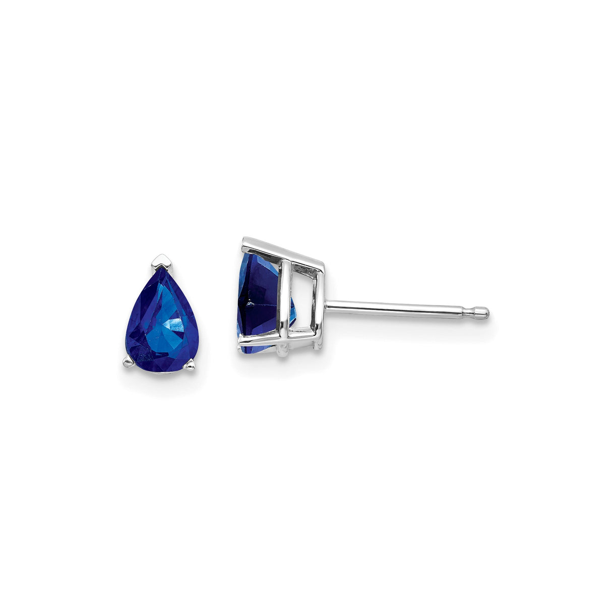 14k White Gold Teardrop Stud Earrings with Pear Shaped Sapphire Gemstones for Women