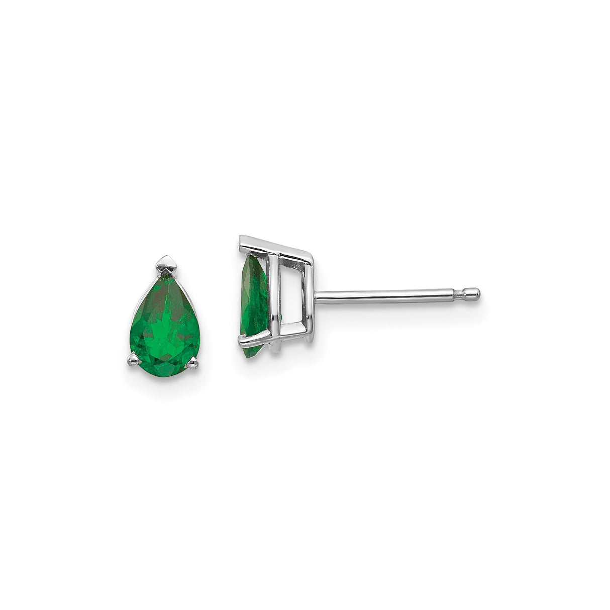 14k White Gold Stud Earrings with Pear Cut Tsavorite Garnet, Classic Minimalist Design for Women