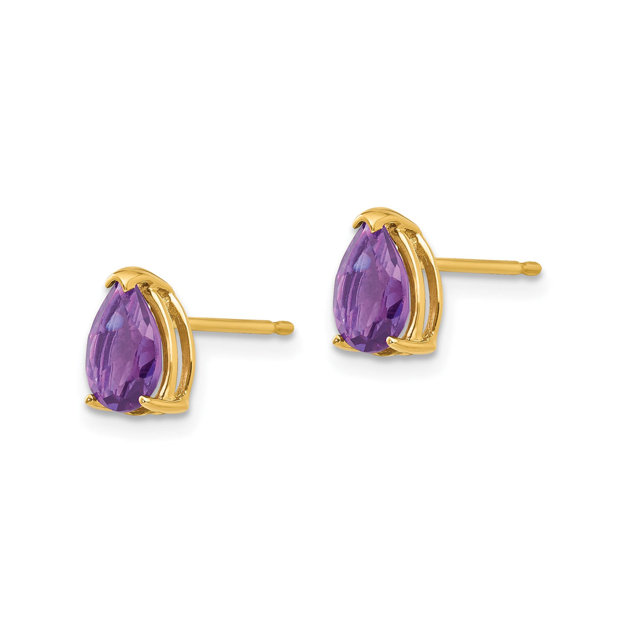 14k Yellow Gold Amethyst Stud Earrings, Pear-Shaped Faceted February Birthstone Jewelry