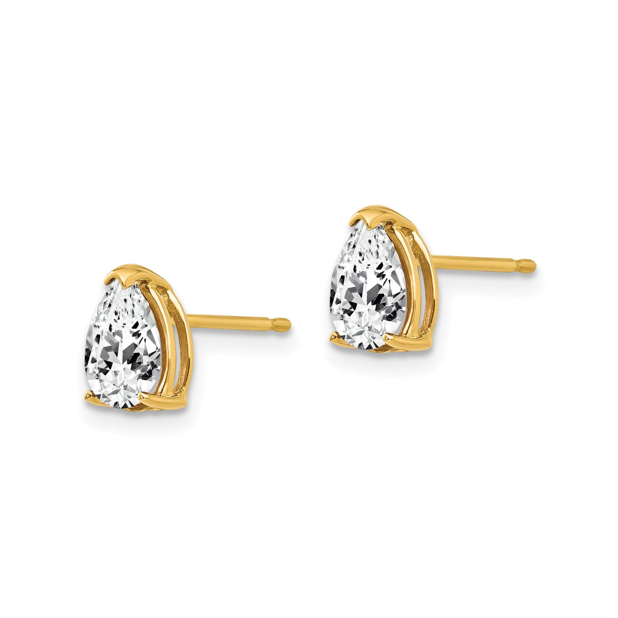 14k Yellow Gold Stud Earrings with Pear Cut Cubic Zirconia, Prong Set Solitaire Design
