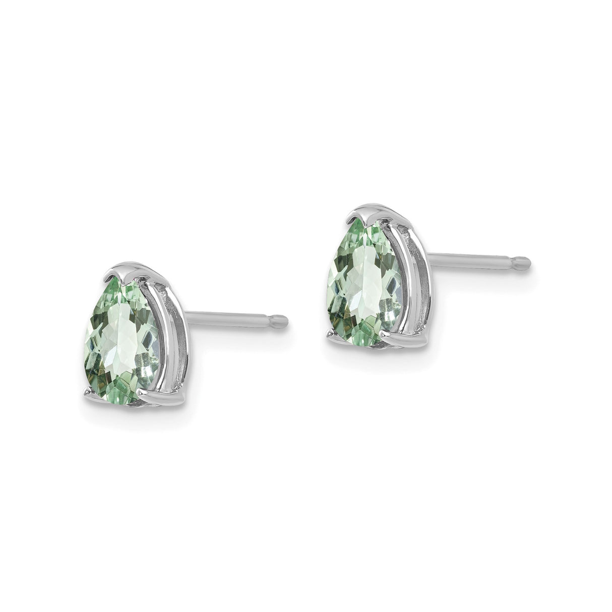 14k White Gold Pear Shaped Green Amethyst Stud Earrings, Solitaire Style for Women