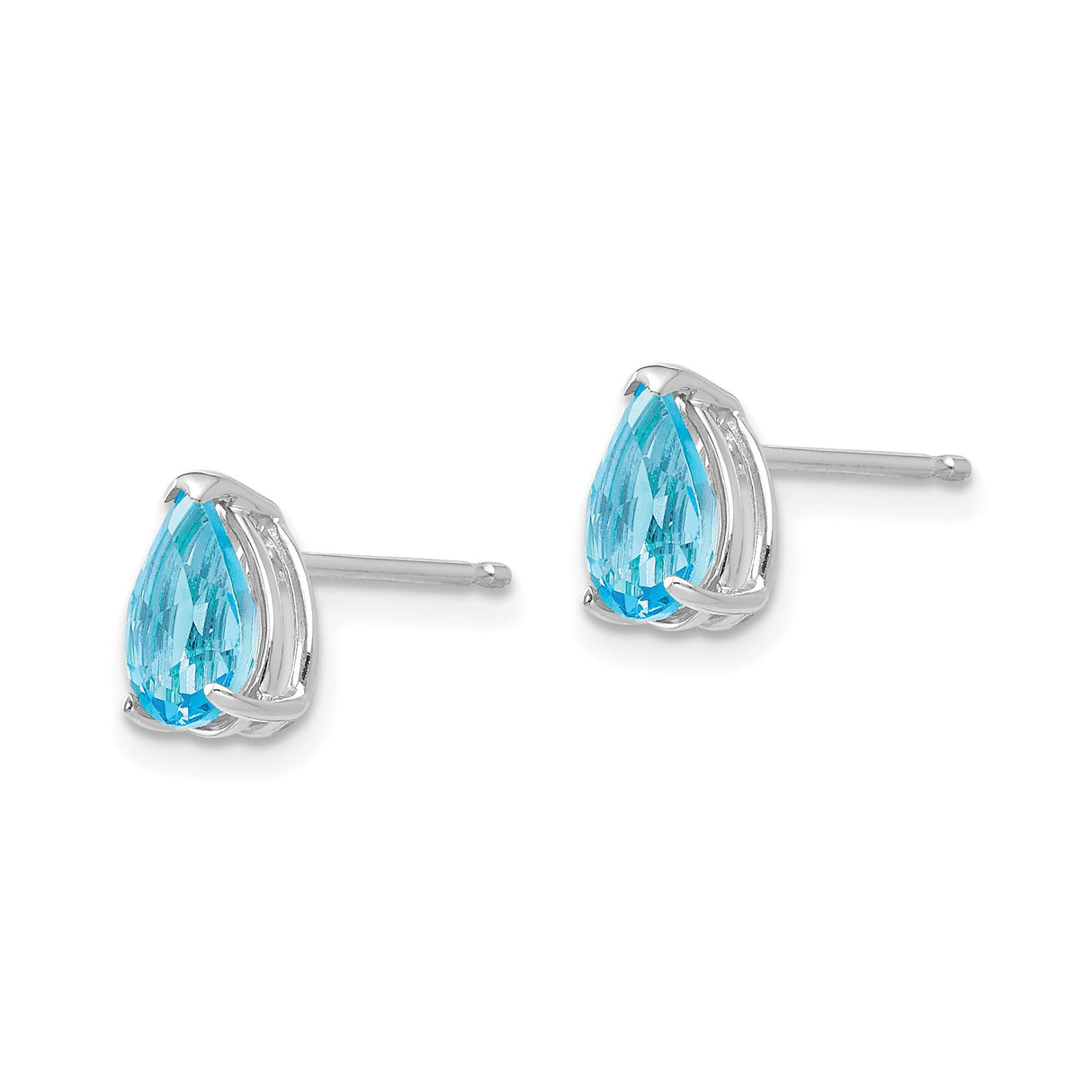 14k White Gold Stud Earrings with Swiss Blue Topaz Pear Cut Gemstone, Minimalist Design