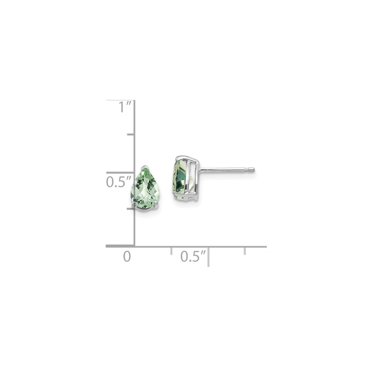 14k White Gold Stud Earrings with Pear Cut Green Quartz, Teardrop Gemstone Design