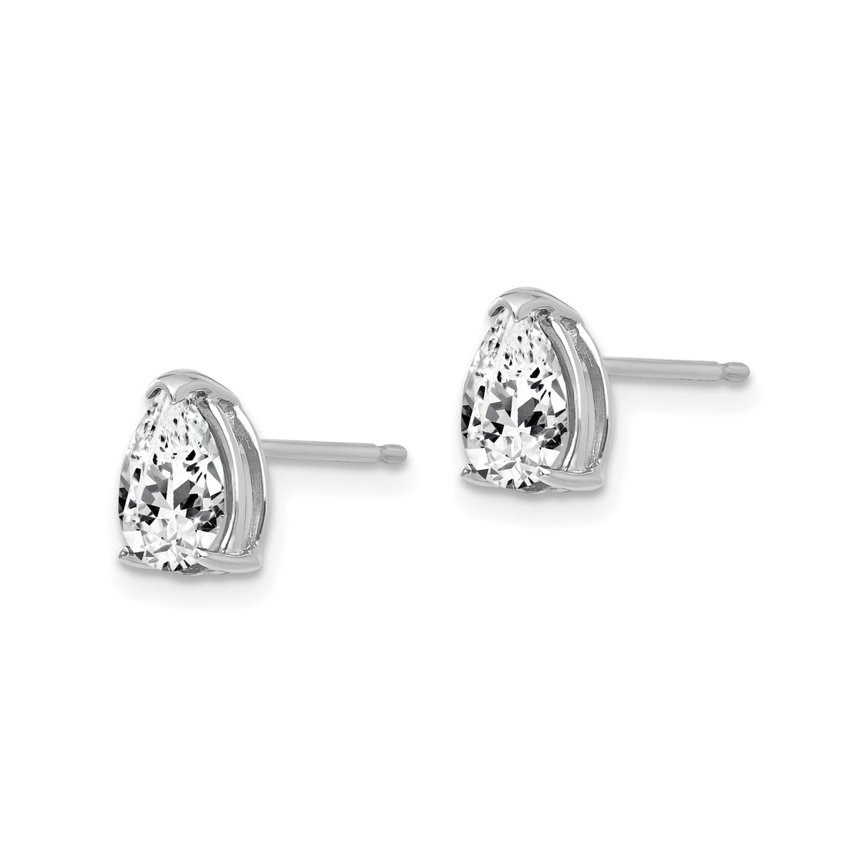 14k White Gold Pear Shaped Stud Earrings with Cubic Zirconia, Polished Minimal Design