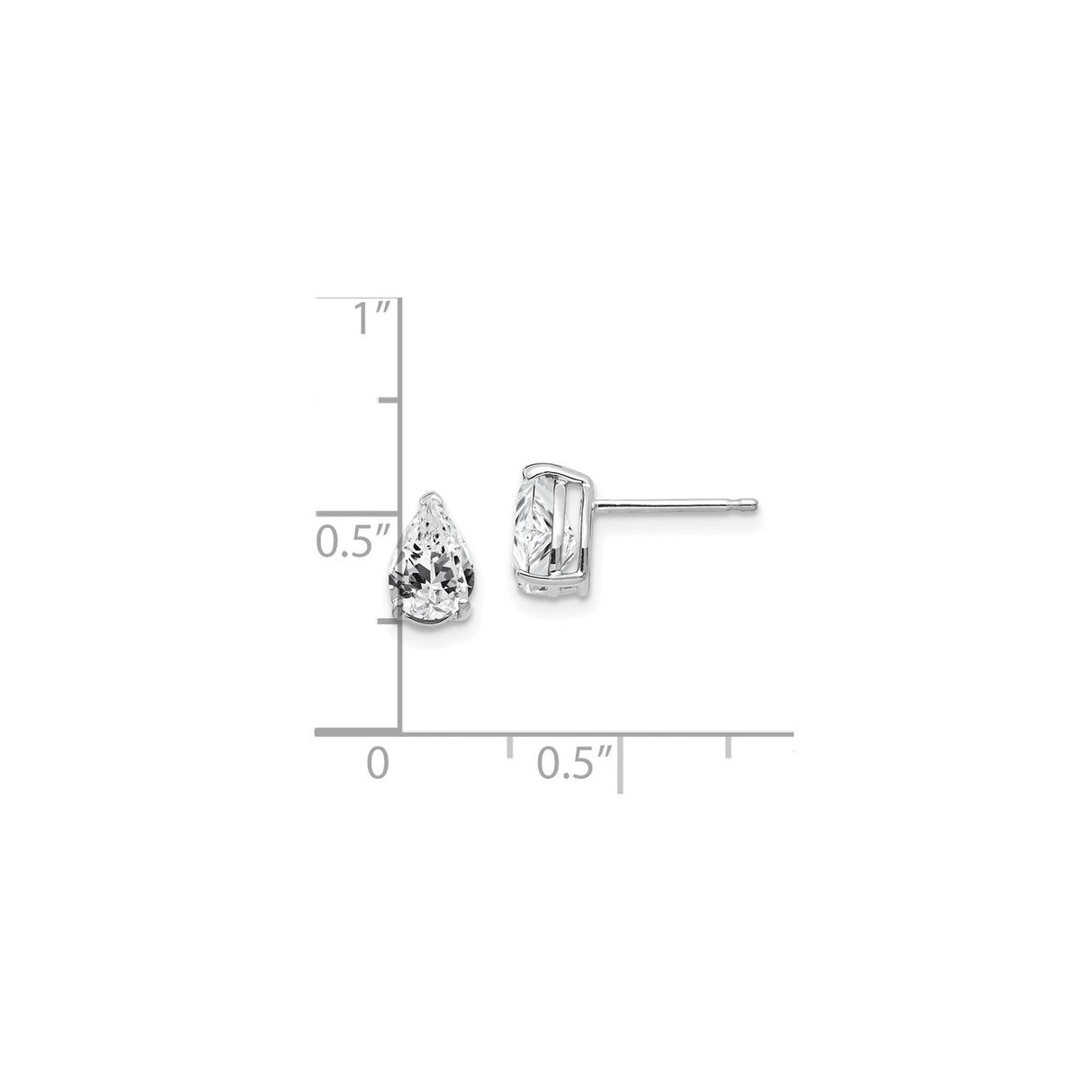 14k White Gold Pear Shaped Stud Earrings with Cubic Zirconia, Polished Minimal Design