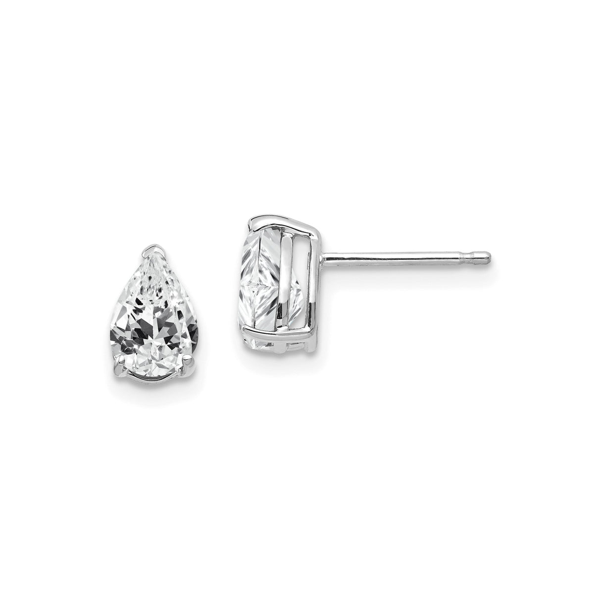 14k White Gold Pear Shaped Stud Earrings with Cubic Zirconia, Polished Minimal Design