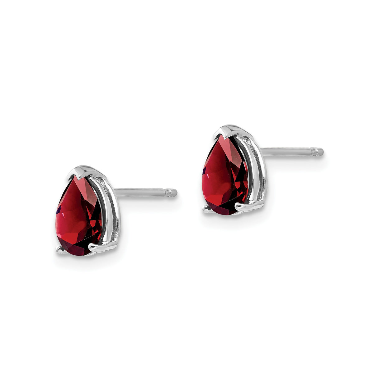 14k White Gold Garnet Stud Earrings, Pear Shaped January Birthstone Jewelry for Women