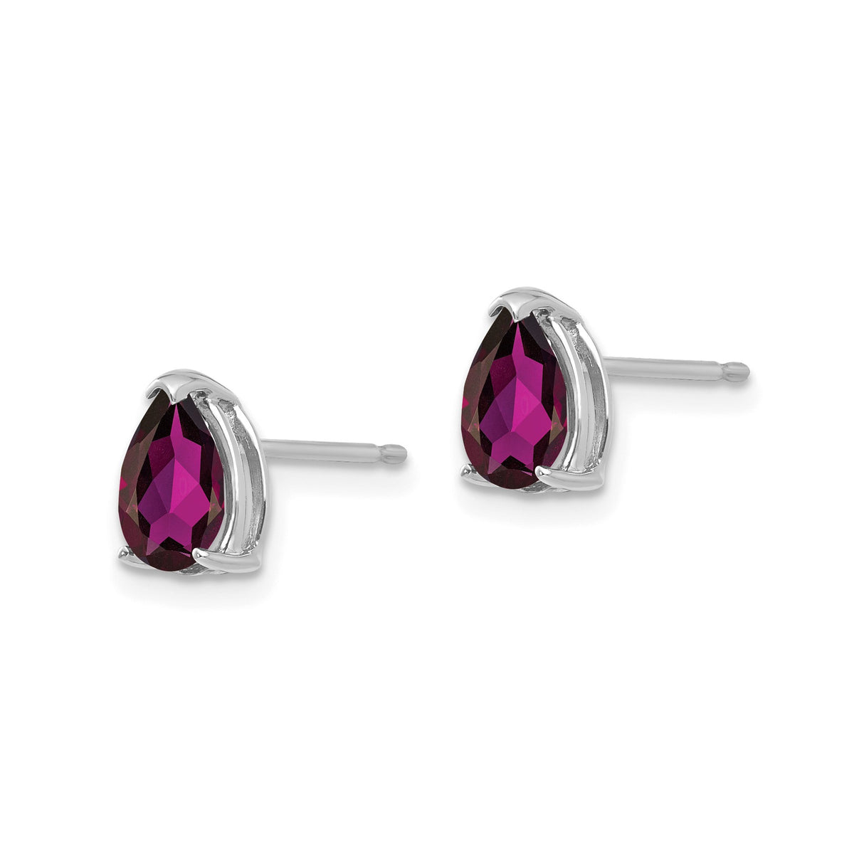 14k White Gold Pear Shaped Stud Earrings with Rhodolite Garnet, Minimalist Style