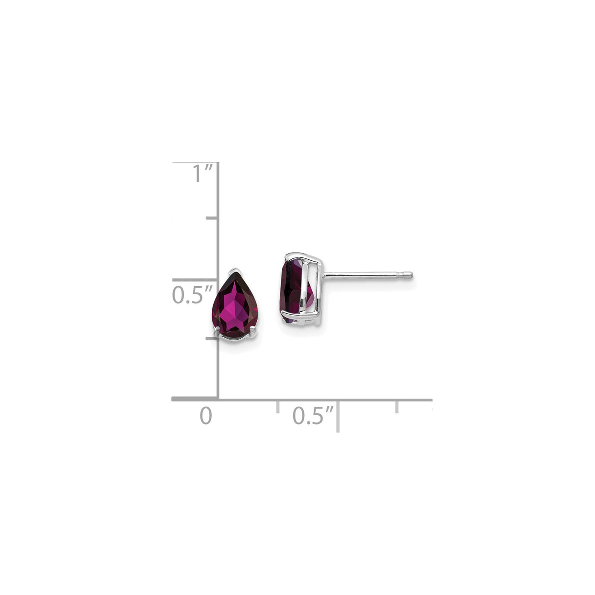 14k White Gold Pear Shaped Stud Earrings with Rhodolite Garnet, Minimalist Style