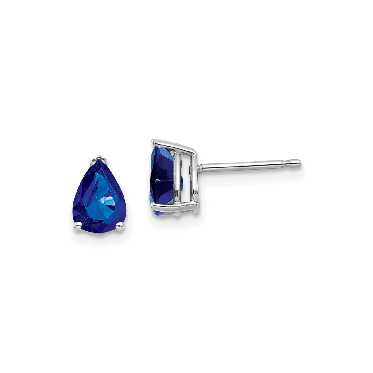 14k White Gold Stud Earrings with Pear Shaped Sapphire, Classic Fine Jewelry for Women