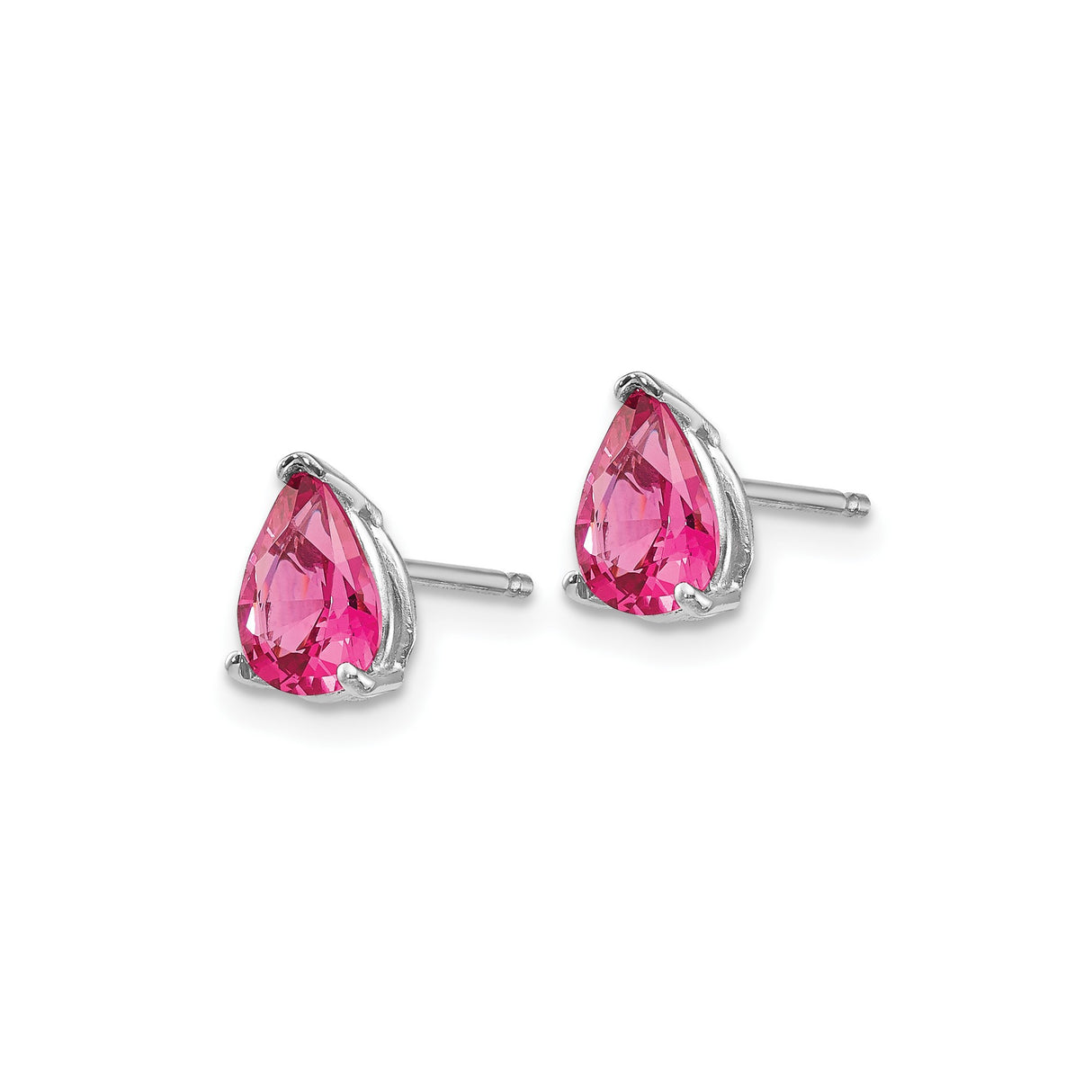14k White Gold Pear Shaped Pink Spinel Stud Earrings, Classic Three Prong Setting