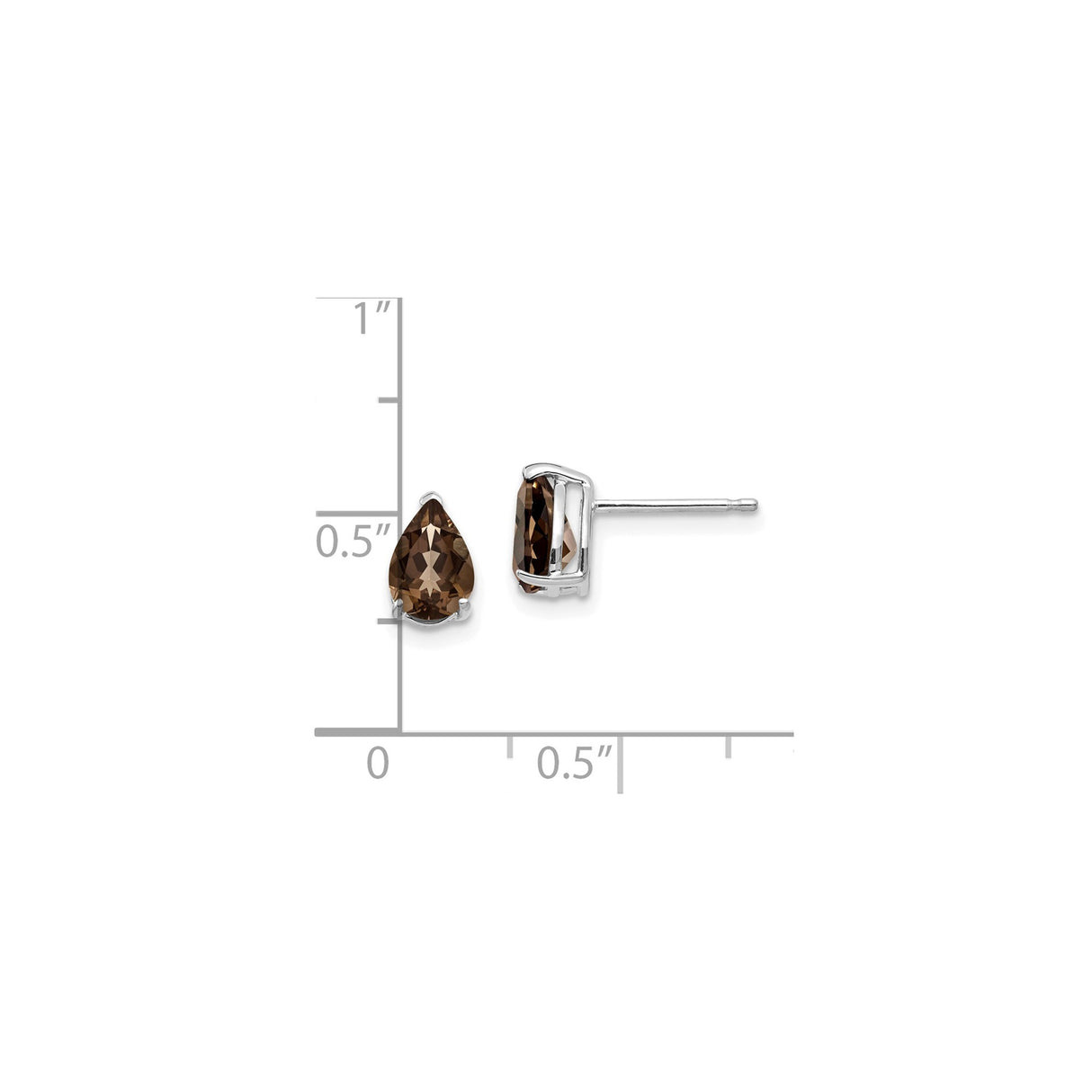 14k White Gold Pear Shaped Smoky Quartz Stud Earrings, Minimalist Gemstone Jewelry for Women
