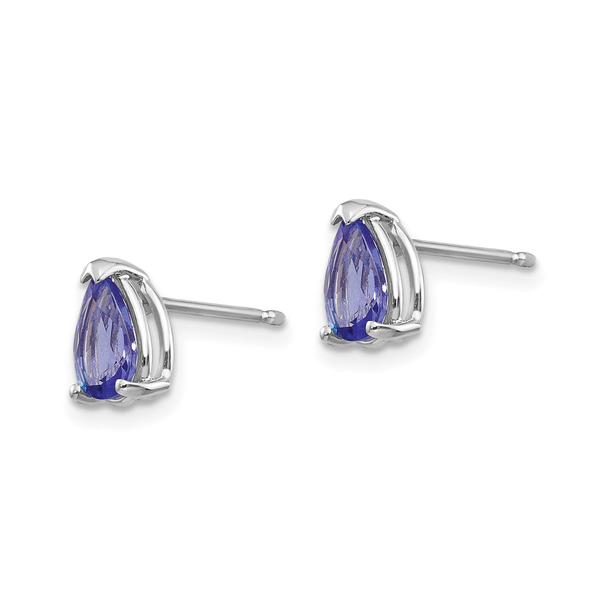 14k White Gold Teardrop Stud Earrings with Pear-Cut Tanzanite, Minimalist Modern Design