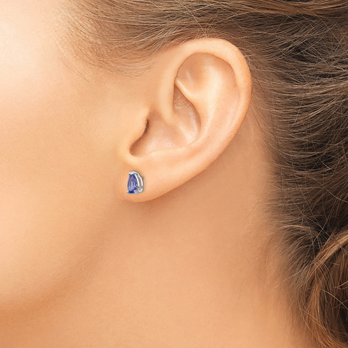 14k White Gold Teardrop Stud Earrings with Pear-Cut Tanzanite, Minimalist Modern Design