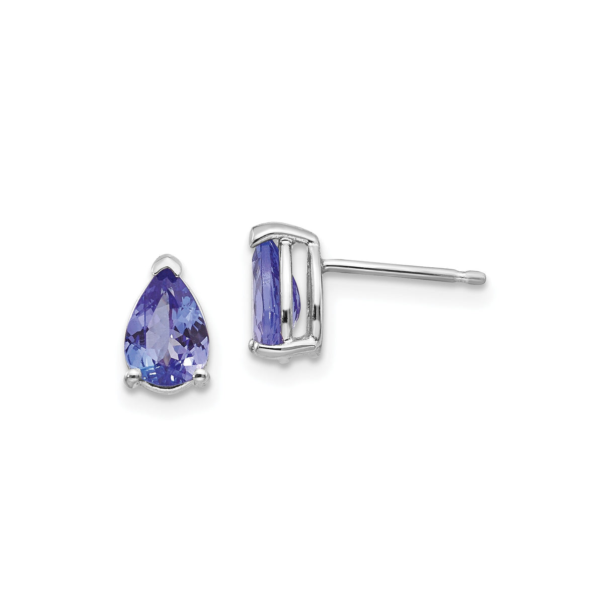 14k White Gold Teardrop Stud Earrings with Pear-Cut Tanzanite, Minimalist Modern Design