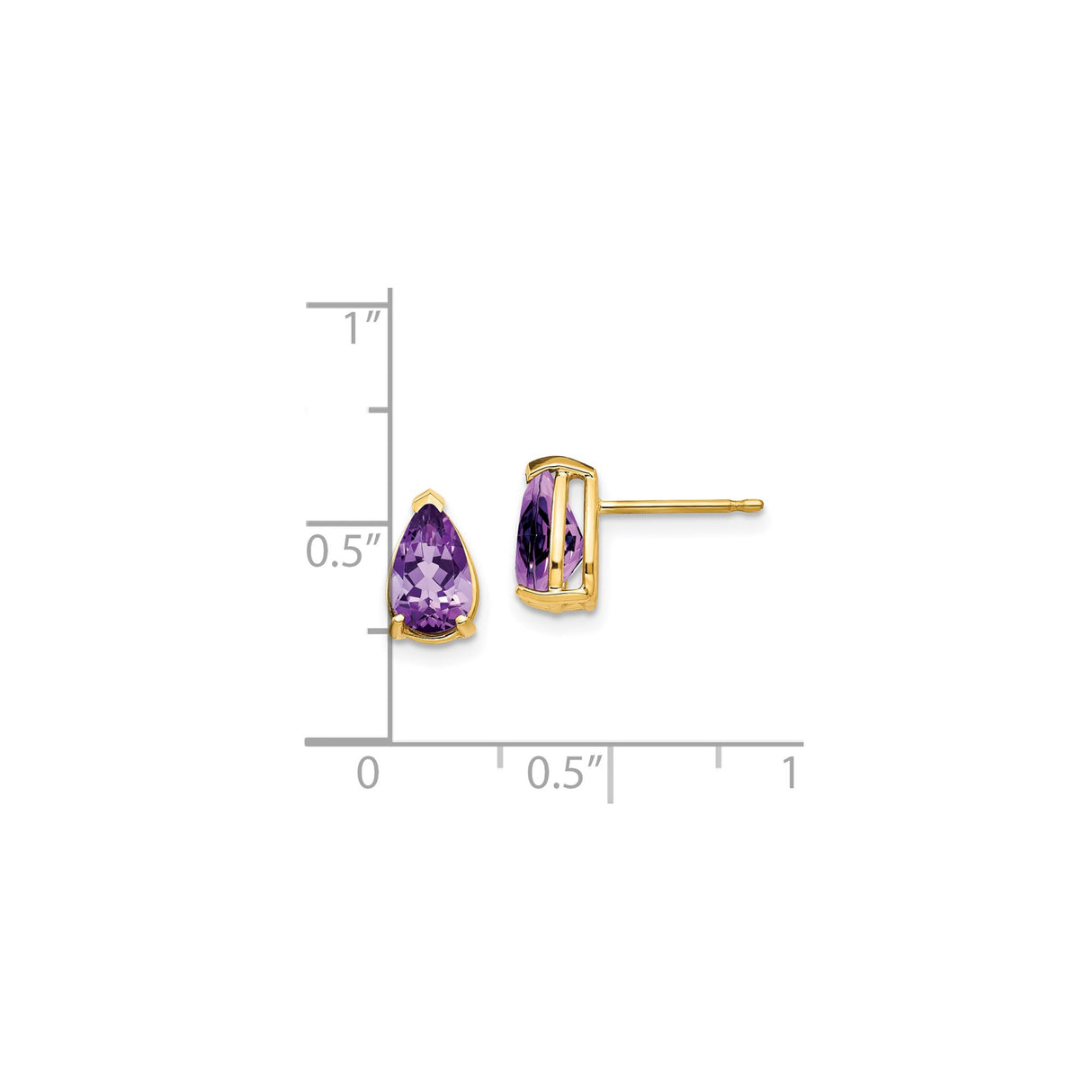 14k Yellow Gold Pear Shaped Amethyst Stud Earrings, Prong Set February Birthstone Jewelry