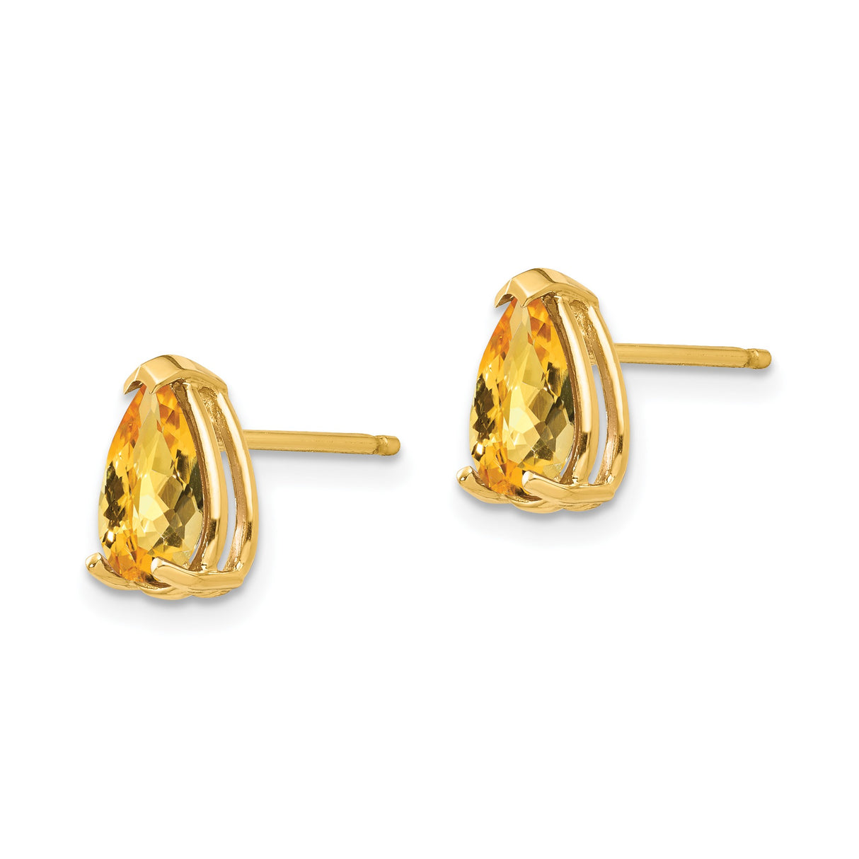 14k Yellow Gold Citrine Stud Earrings, Pear Shaped Faceted Gemstone, Classic Style for Women