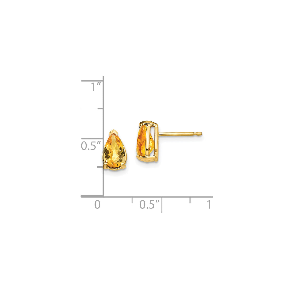 14k Yellow Gold Citrine Stud Earrings, Pear Shaped Faceted Gemstone, Classic Style for Women