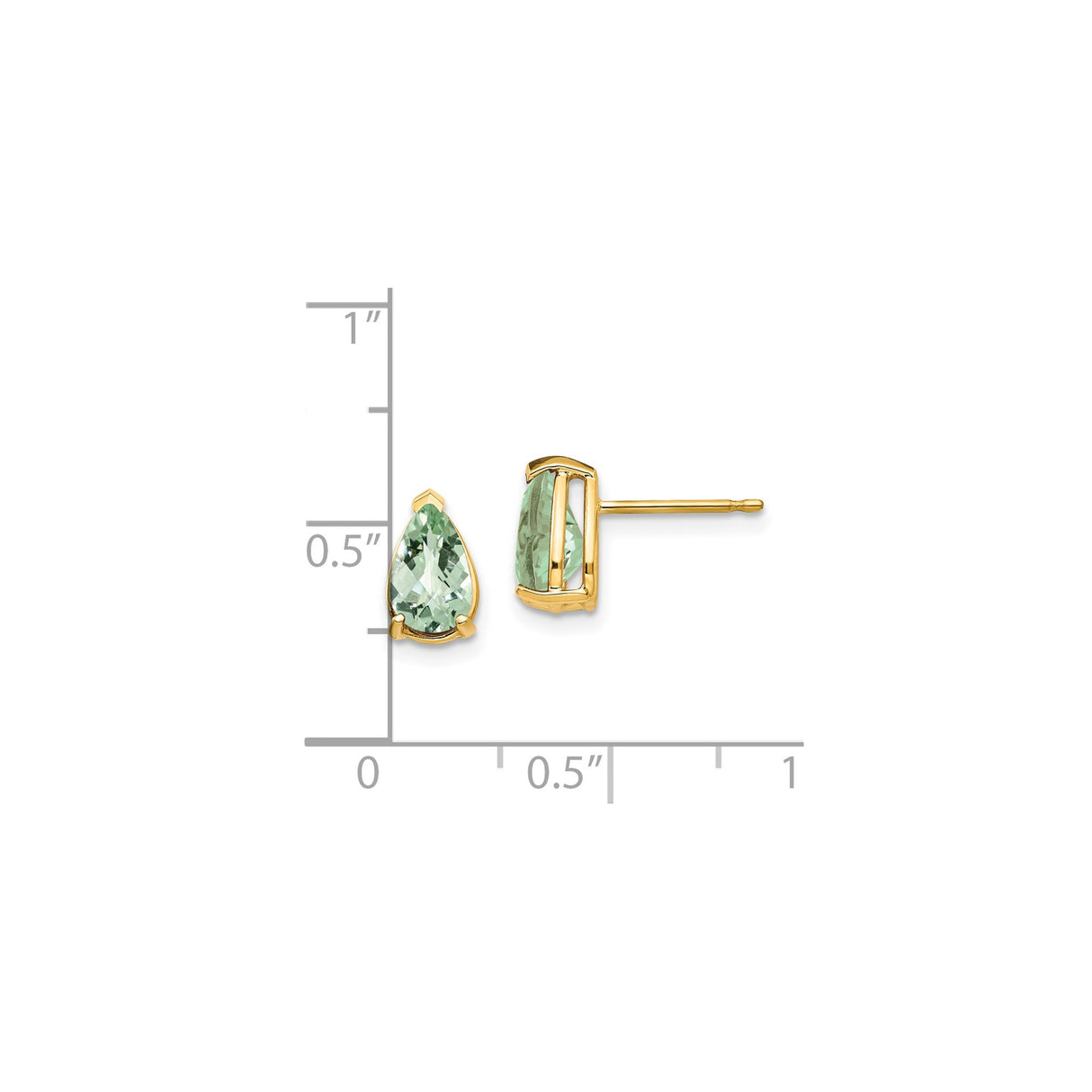 14k Yellow Gold Pear Shaped Green Amethyst Stud Earrings, Classic Prong Setting for Women