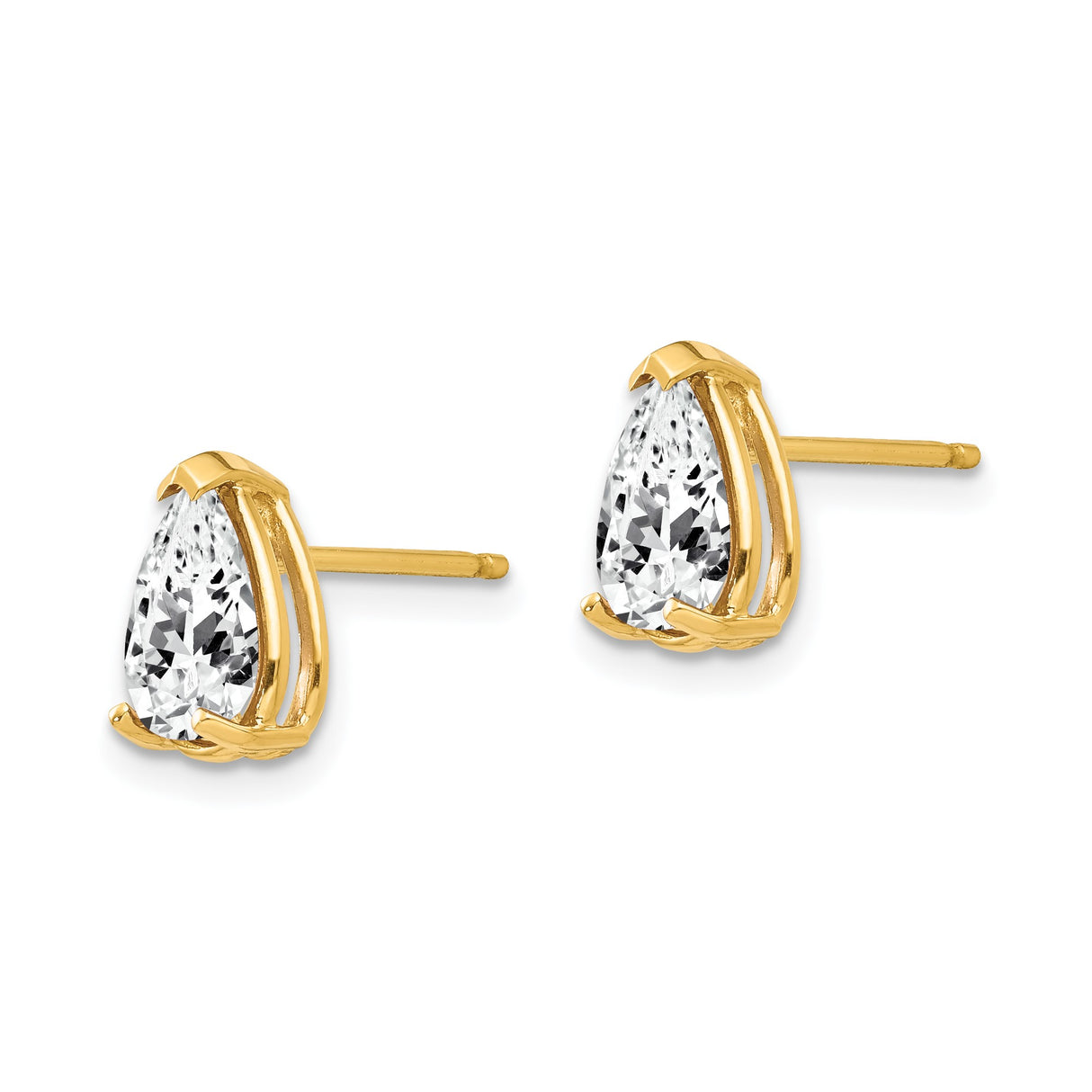 14k Yellow Gold Pear Shaped Stud Earrings with Cubic Zirconia, Classic Lightweight Design
