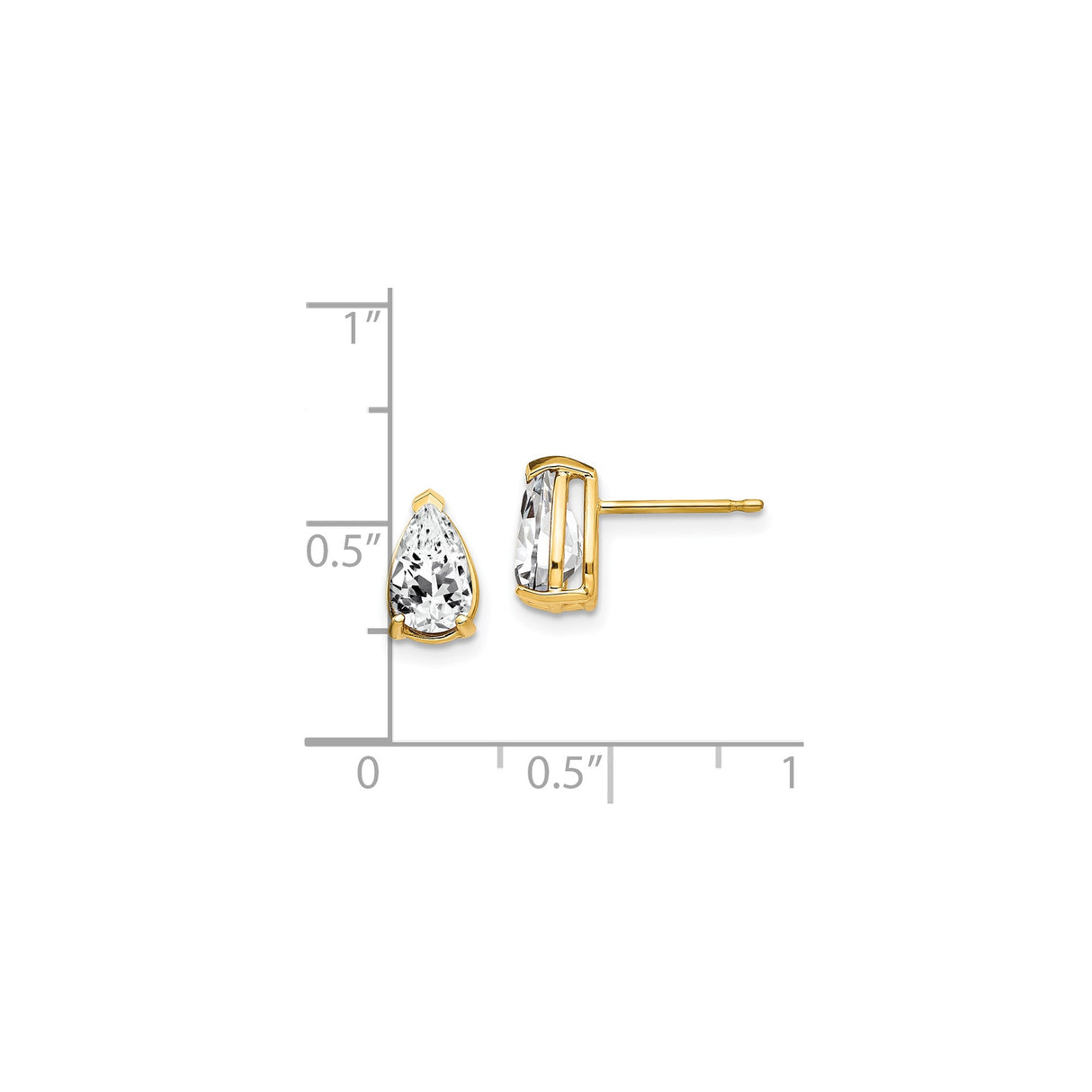14k Yellow Gold Pear Shaped Stud Earrings with Cubic Zirconia, Classic Lightweight Design