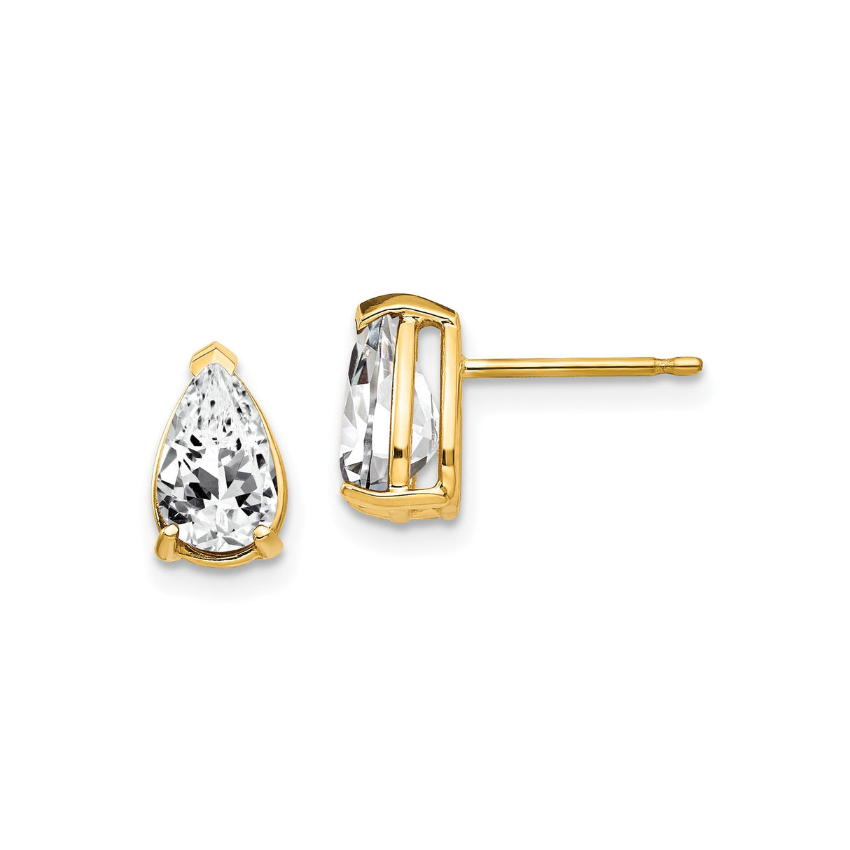 14k Yellow Gold Pear Shaped Stud Earrings with Cubic Zirconia, Classic Lightweight Design
