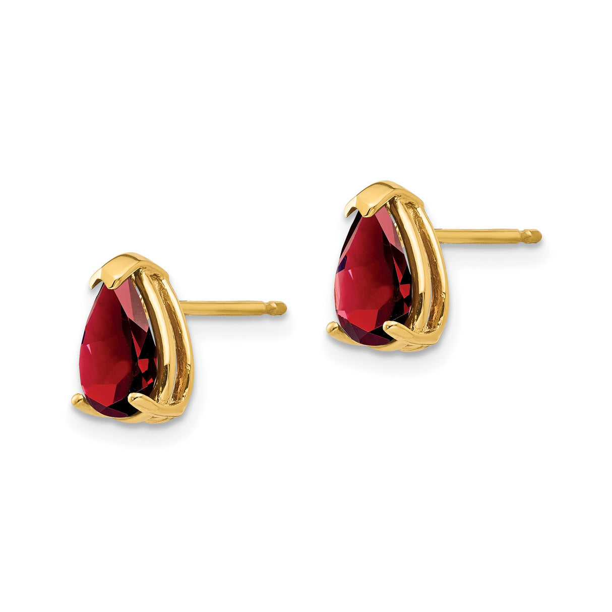 14k Yellow Gold Garnet Stud Earrings, Pear-Shaped Teardrop Design for Women