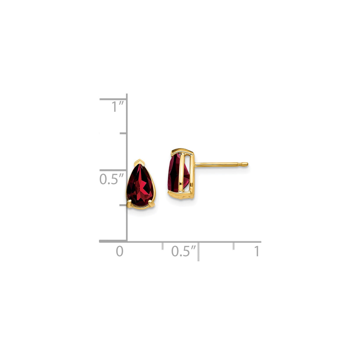 14k Yellow Gold Garnet Stud Earrings, Pear-Shaped Teardrop Design for Women