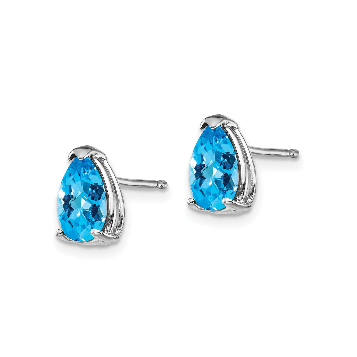 14k White Gold Blue Topaz Pear Shaped Stud Earrings, Dainty Gemstone Jewelry