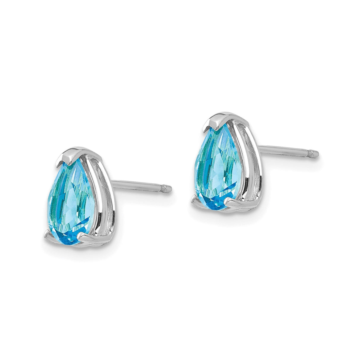 14k White Gold Stud Earrings with Swiss Blue Topaz, Pear Shaped Minimalist Style