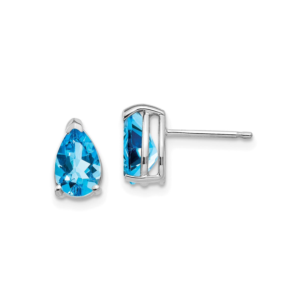 14k White Gold Stud Earrings with Swiss Blue Topaz, Pear Shaped Minimalist Style