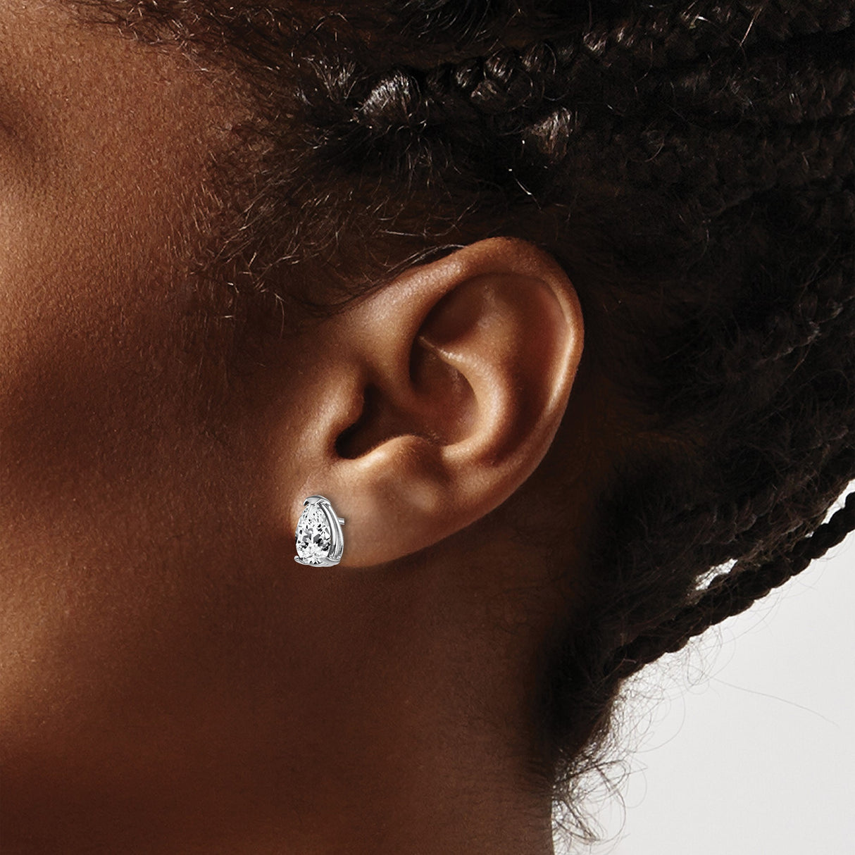 14k White Gold Pear Shaped Stud Earrings with Cubic Zirconia Solitaire Stones