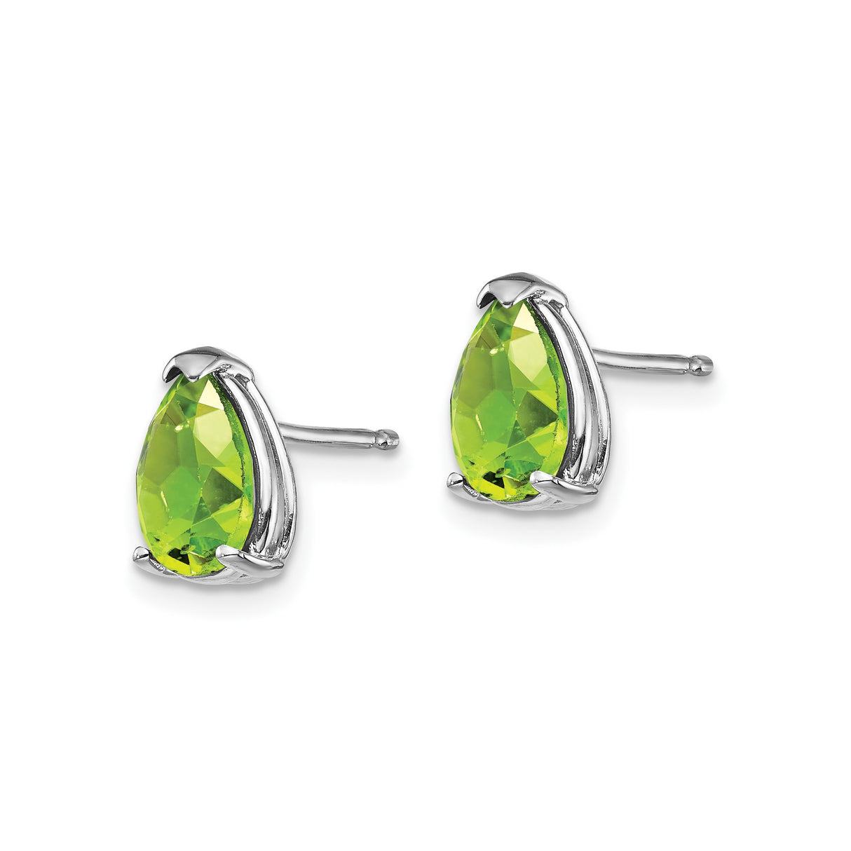 14k White Gold Peridot Stud Earrings, Pear Shaped Green Gemstone, Classic Minimalist Style