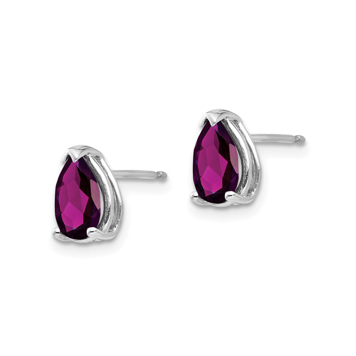 14k White Gold Stud Earrings with Pear-Shaped Rhodolite Garnet, Minimalist Design for Women