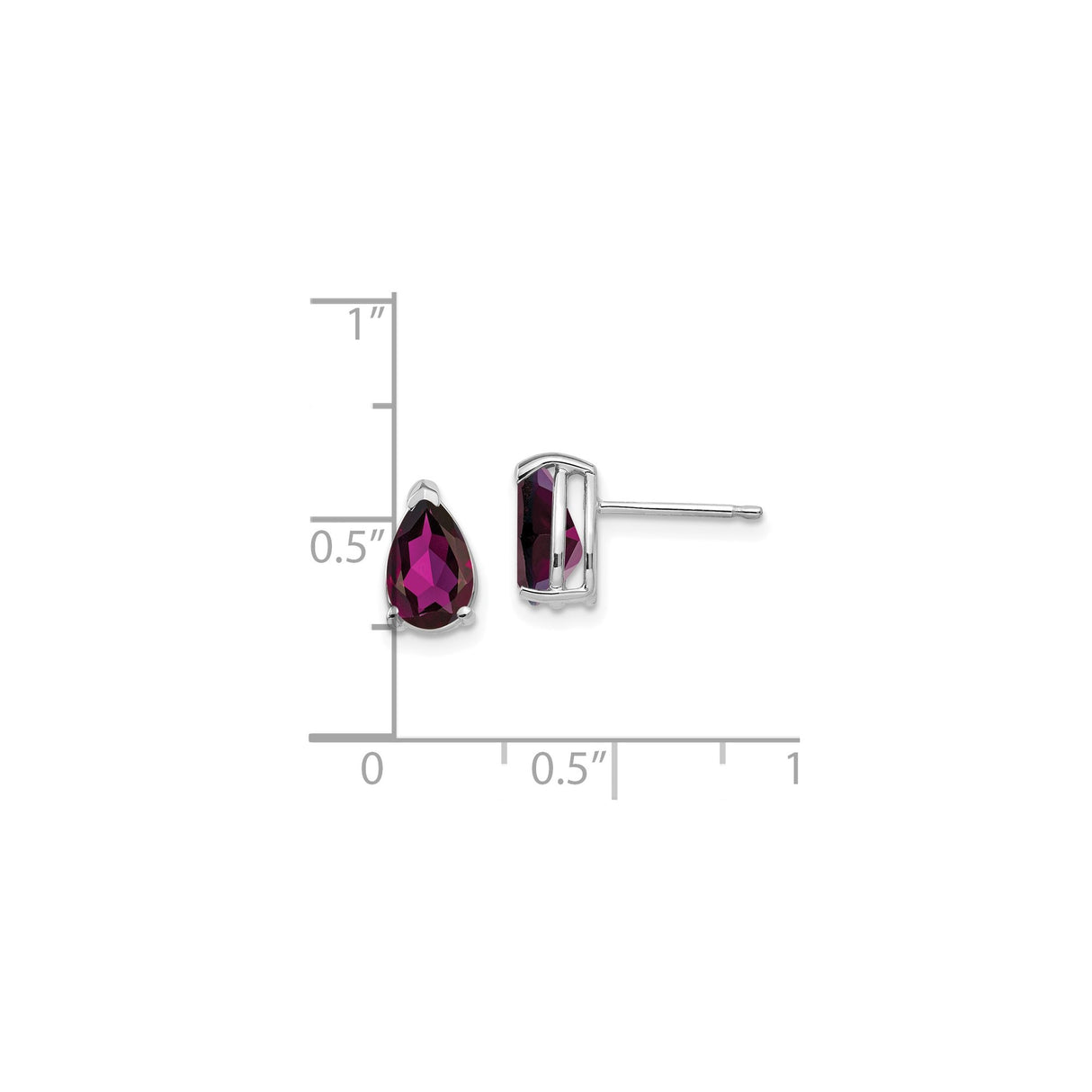 14k White Gold Stud Earrings with Pear-Shaped Rhodolite Garnet, Minimalist Design for Women