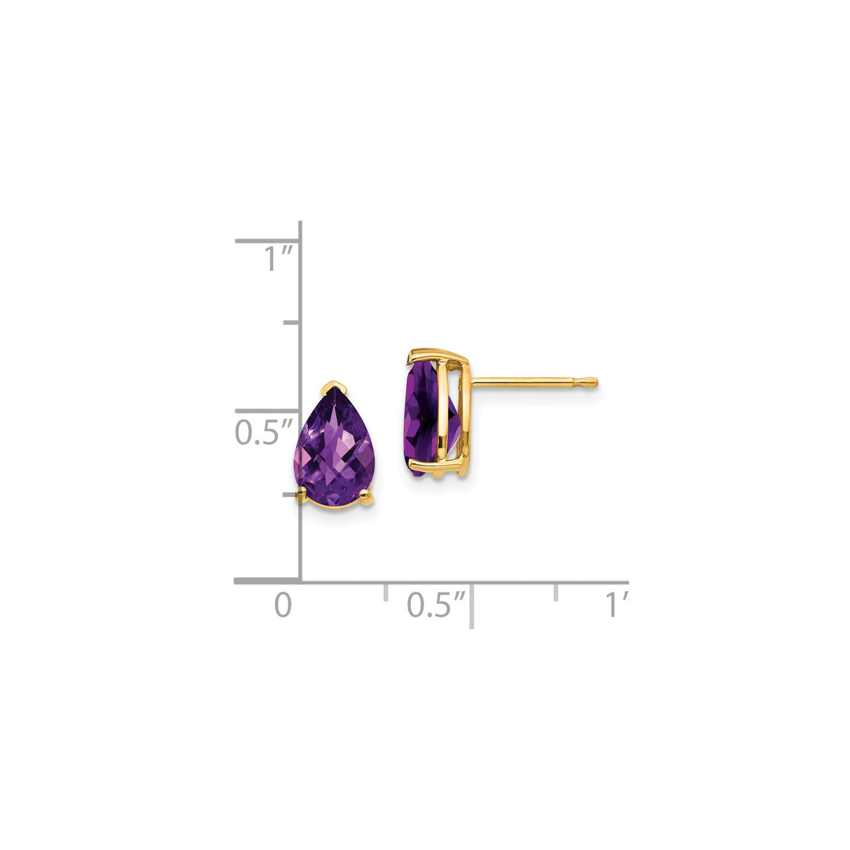 14k Yellow Gold Stud Earrings with Pear Shaped Amethyst, February Birthstone Jewelry for Women