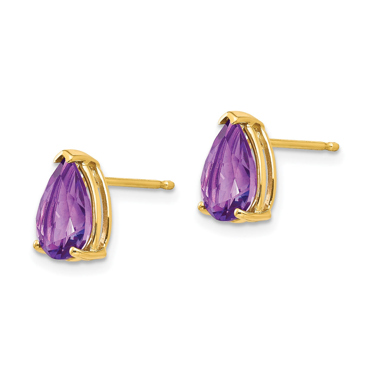 14k Yellow Gold Stud Earrings with Pear Shaped Amethyst, February Birthstone Jewelry for Women