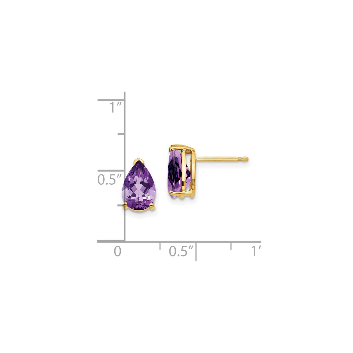 14k Yellow Gold Stud Earrings with Pear Shaped Amethyst, February Birthstone Jewelry for Women