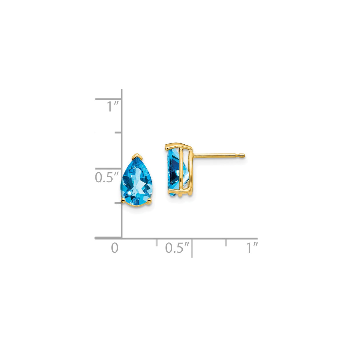 14k Yellow Gold Stud Earrings with Pear-Shaped Swiss Blue Topaz, Three-Prong Setting