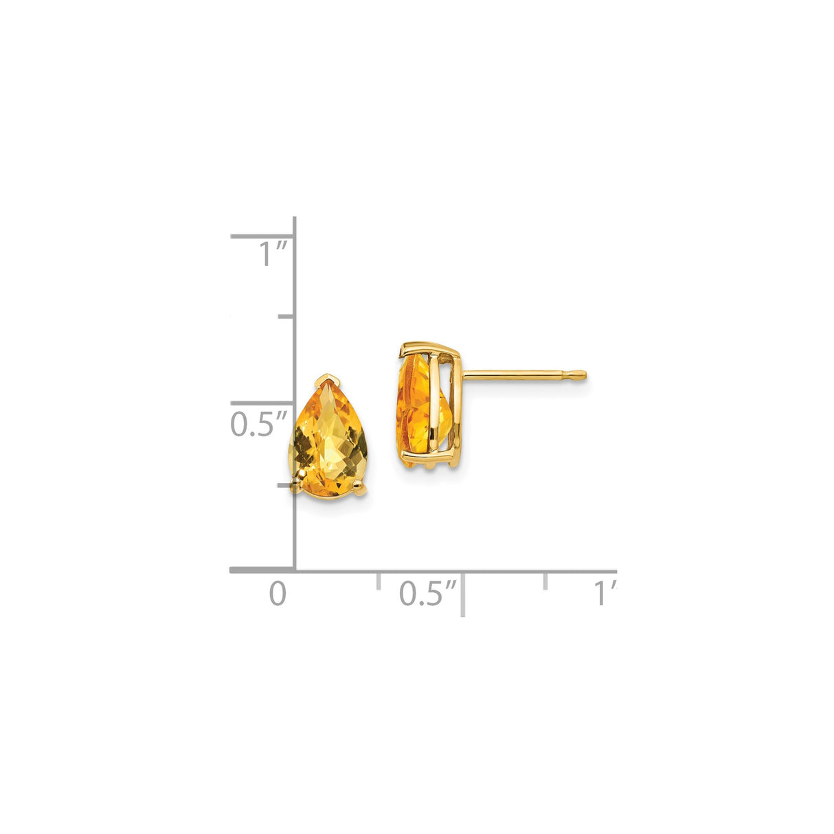 14k Yellow Gold Citrine Stud Earrings, Pear Shaped, Prong Set, November Birthstone for Women