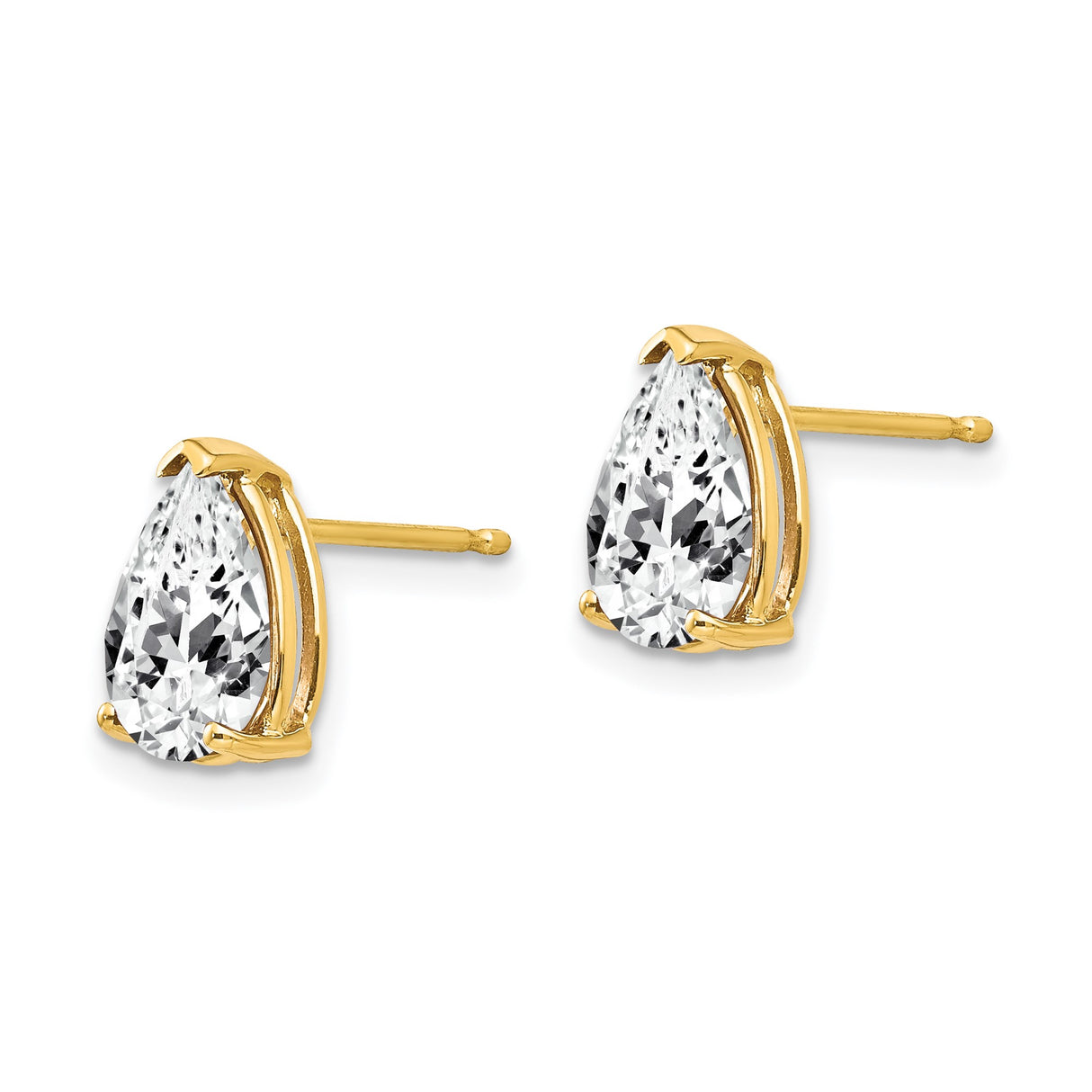 14k Yellow Gold Pear Shaped Stud Earrings with Cubic Zirconia in Three Prong Setting